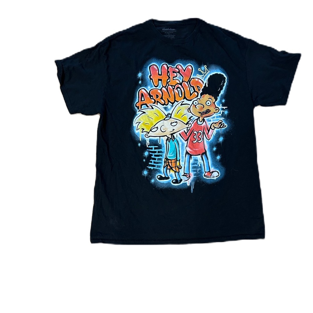 Nickelodeon Y2K Hey Arnold Black T-Shirt Airbrush Look Graffiti XL 90's Show
